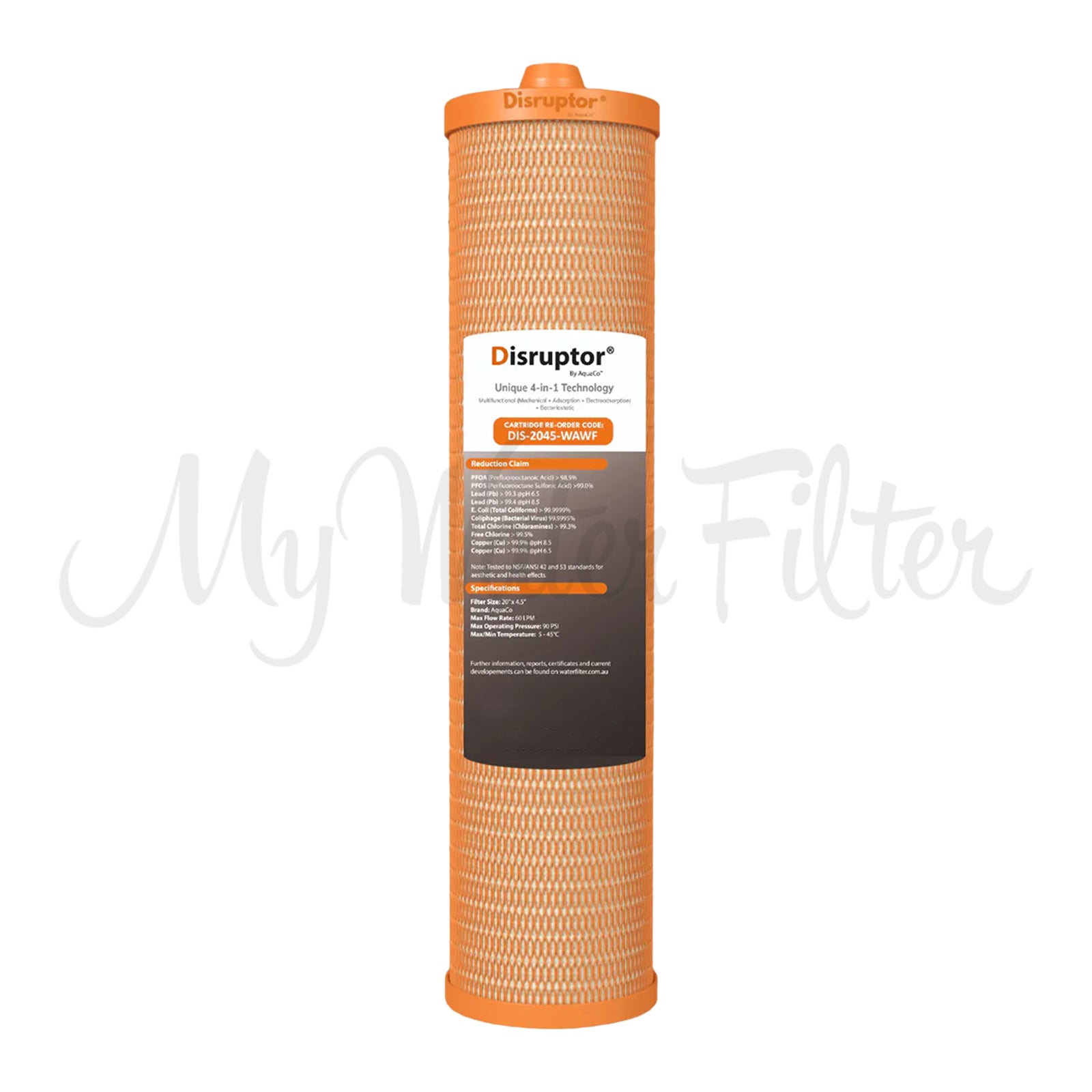 Disruptor® 20" x 4.5" Replacement Filter Cartridge with Safety Seal Nipple with watermark in white background