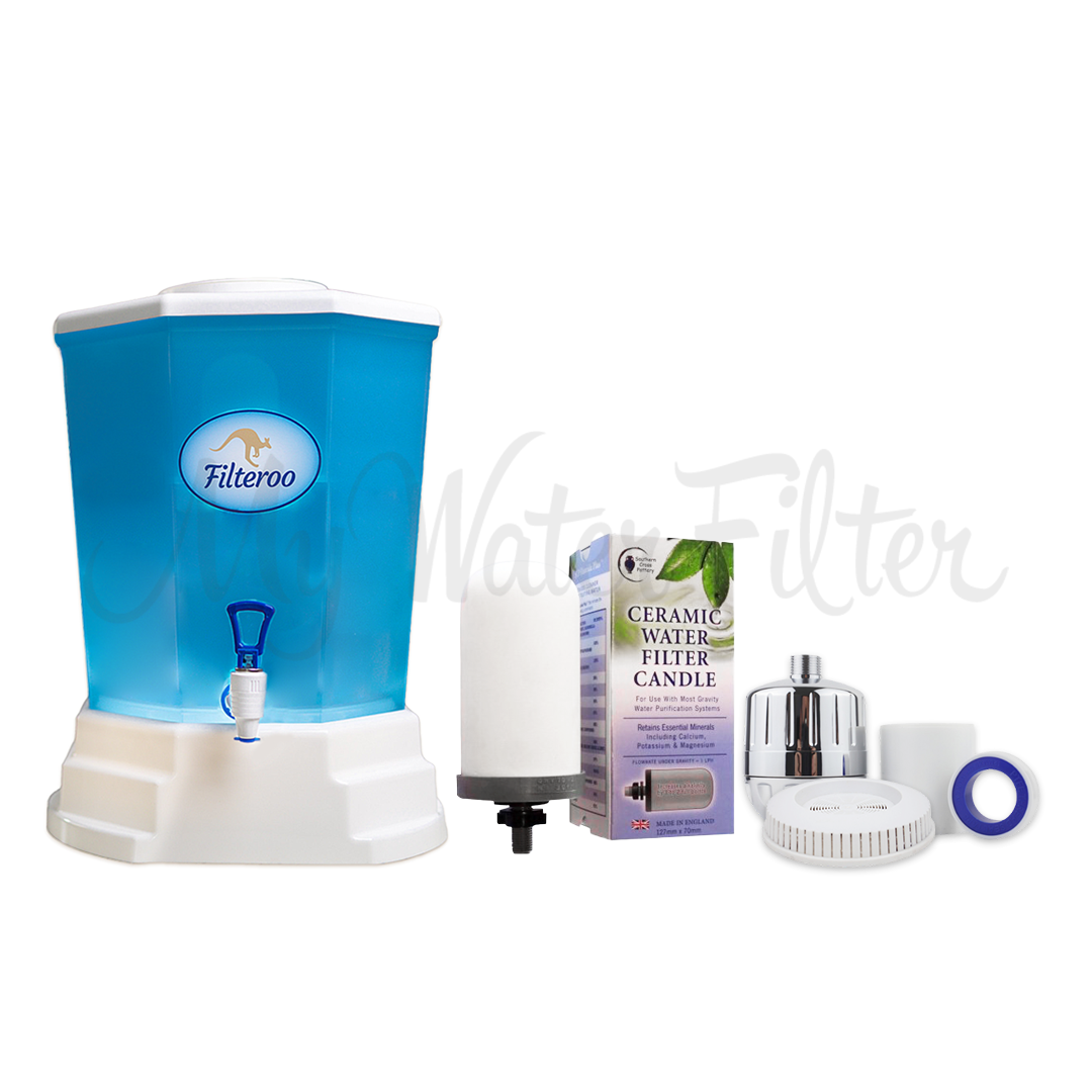Filteroo® Blue Gravity Water Filter with SCP Fluoride Removal Cartridge 1