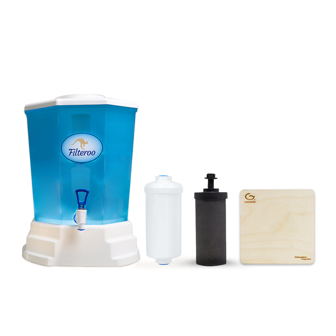 Filteroo® Blue 20L Benchtop Gravity Water Filter with Max Fluoride Removal & Grander Board