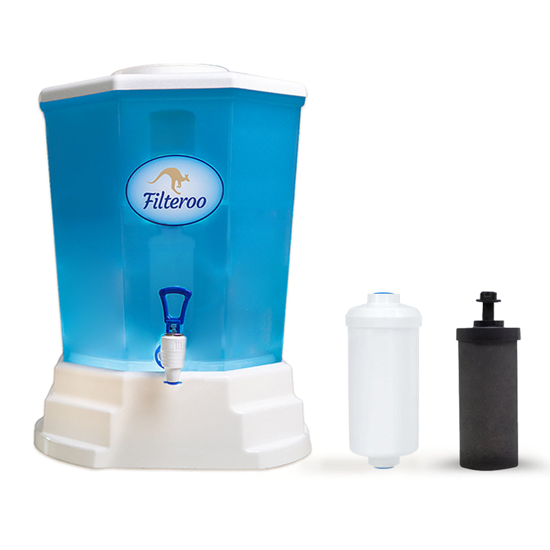 Filteroo® Blue 20L Benchtop Gravity Water Filter with Max Fluoride Removal Cartridge