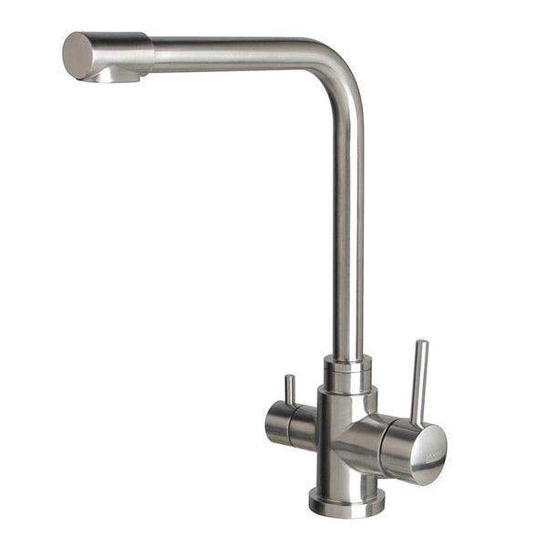 Short Square Neck - 3 Way Kitchen Mixer Tap - Stainless Steel 2