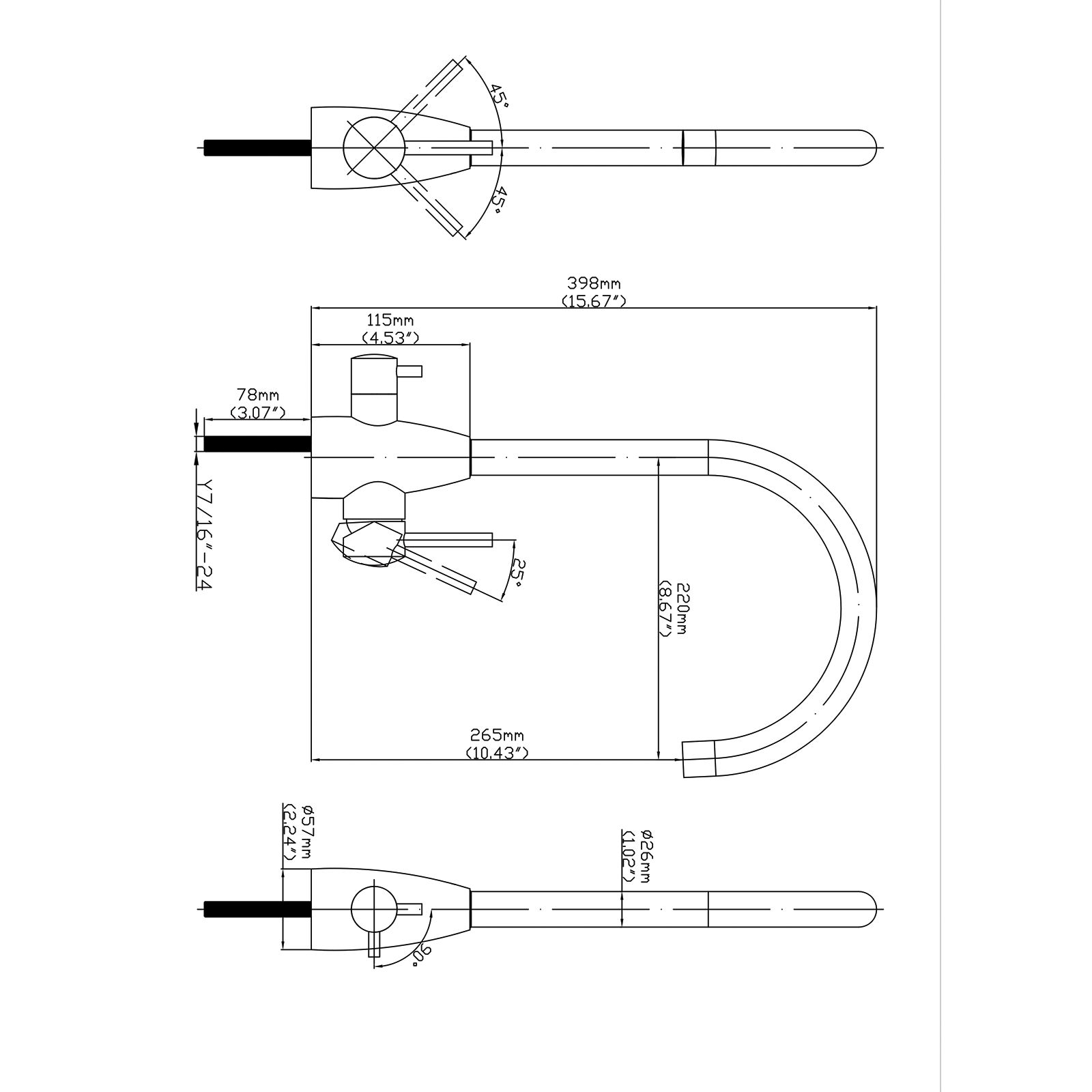 Gooseneck - 3 Way Kitchen Mixer Tap - Stainless Steel diagram