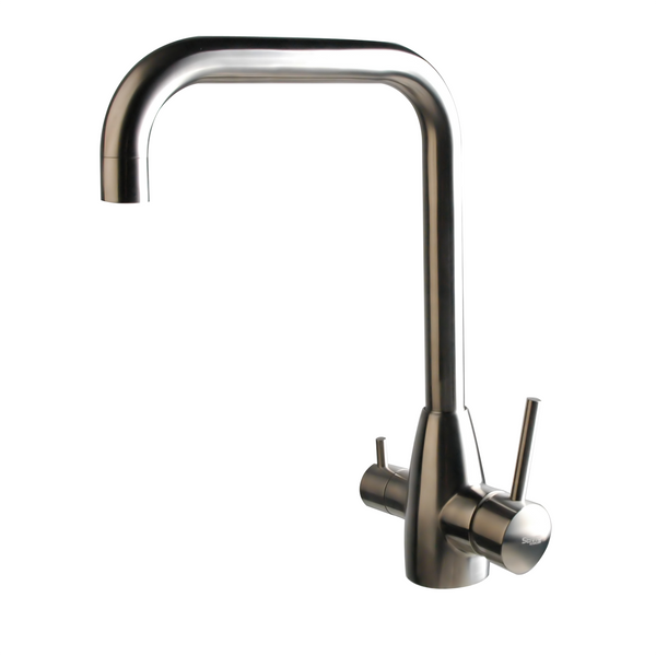Rounded Square Neck - 3 Way Kitchen Mixer Tap - Stainless Steel