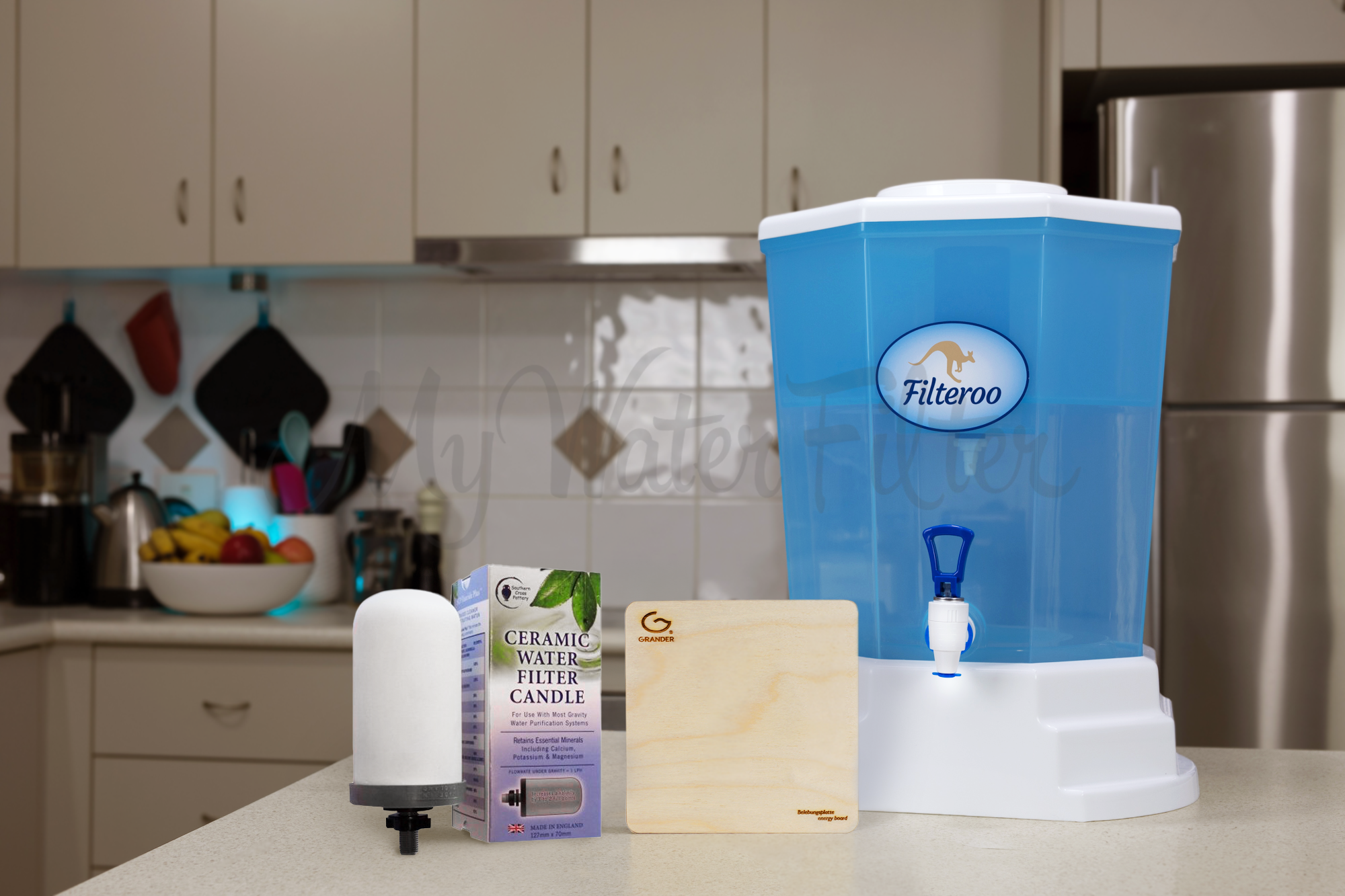 Filteroo® Blue 20L Benchtop Gravity Water Filter with SCP & Grander Board