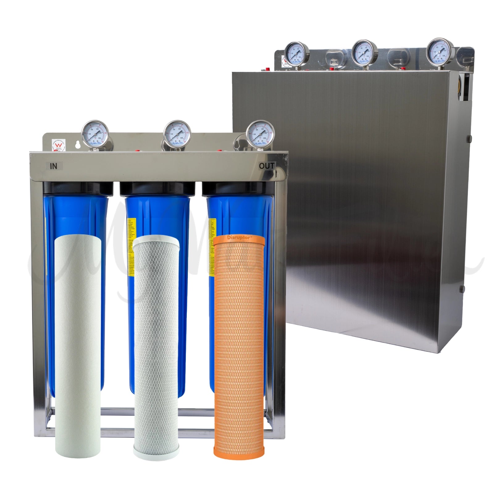 MWF 20" x 4.5" Triple Big Blue Whole House Water Filtration System with PFAS & Chlorine / Chloramine Removal with watermark