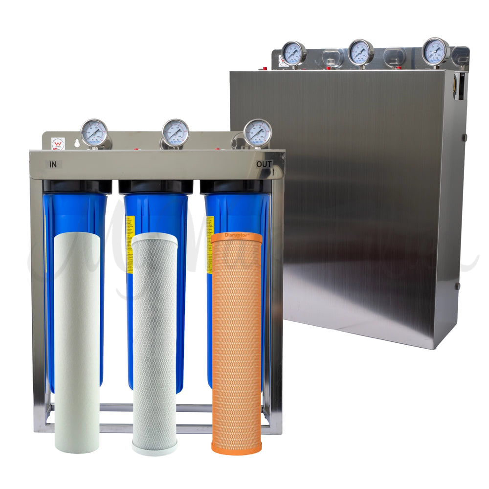 MWF 20" x 4.5" Triple Big Blue Whole House Water Filtration System with PFAS & Chlorine / Chloramine Removal with watermark