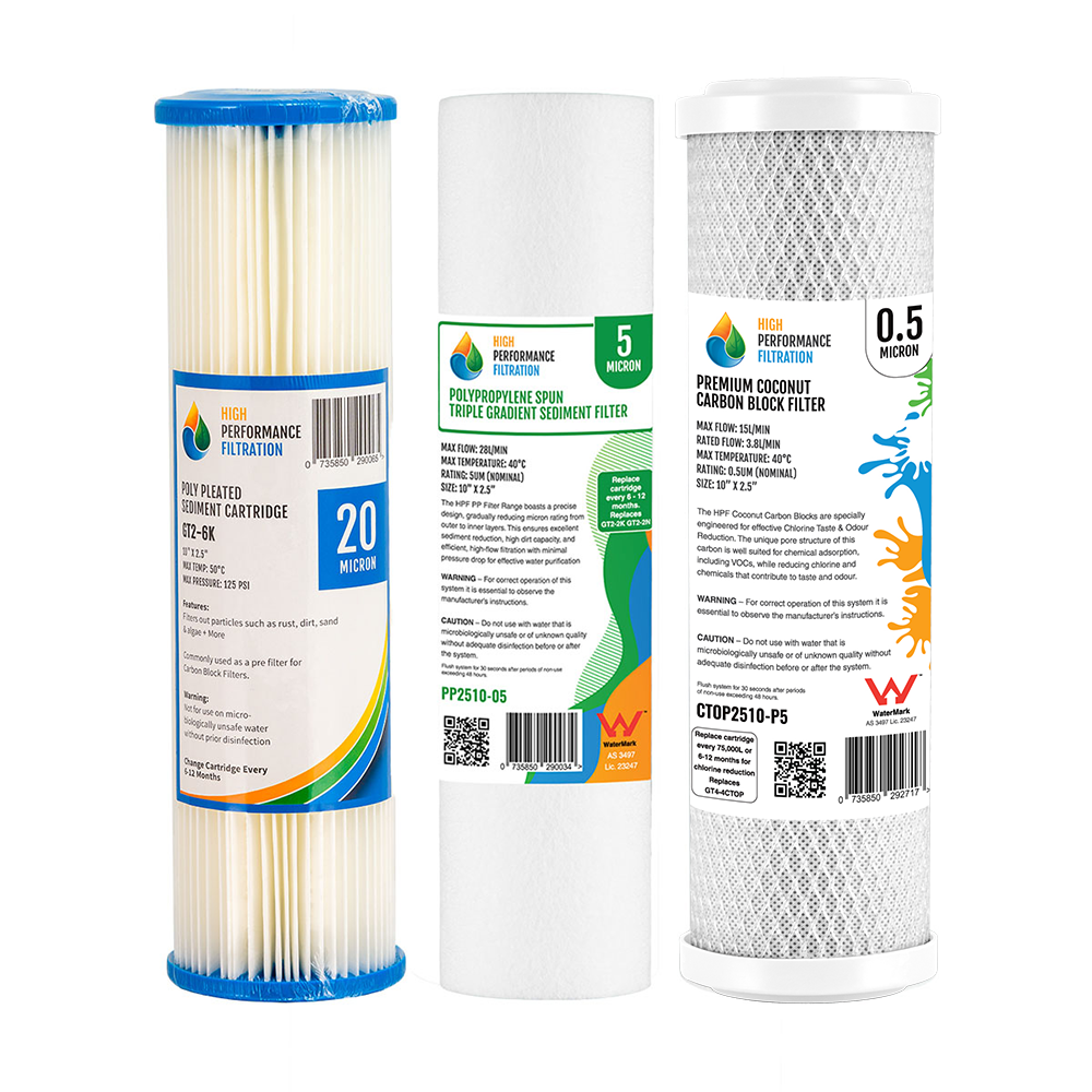 Replacement Cartridge Pack for Triple Stage 10" Under Sink Water Filter System with Ultraviolet Light and pH Neutralisation for Untreated Water