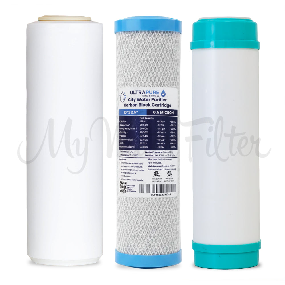 Replacement Cartridge Pack for ULTRAPURE 10" Triple Benchtop/Under Sink Water Filter System with Fluoride Reduction & Alkaline with watermark