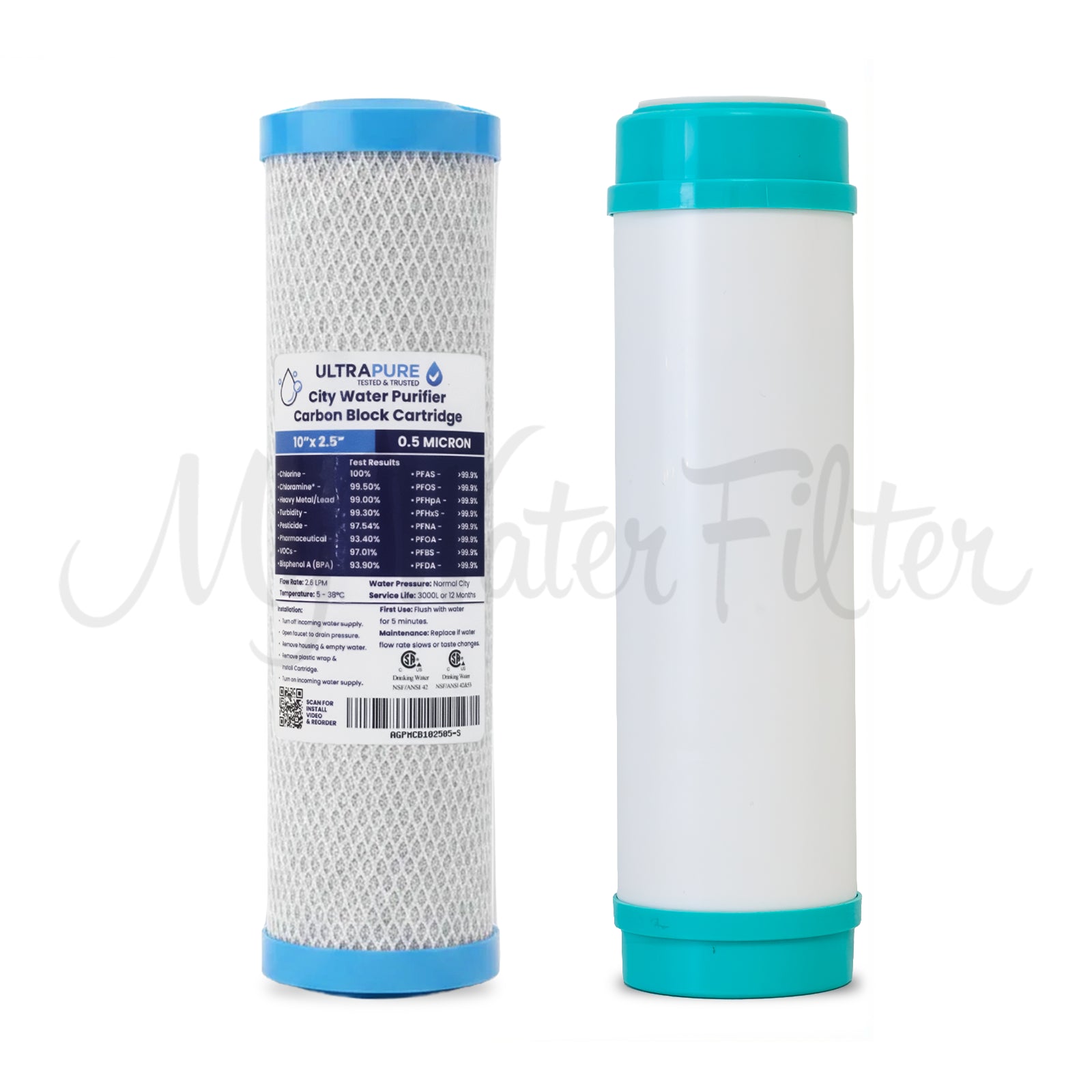 Replacement Cartridge Pack for ULTRAPURE 10" Twin Benchtop/Under Sink Water Filter System with High Alkaline with watermark