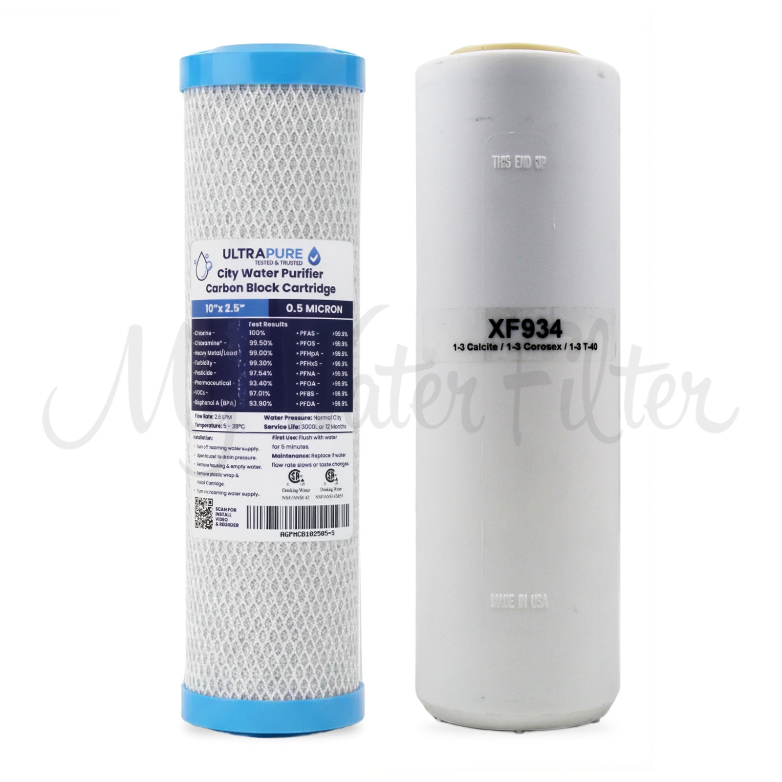 Replacement Cartridge Pack for ULTRAPURE 10" Twin Benchtop/Under Sink Water Filter System with Low Alkaline with watermark