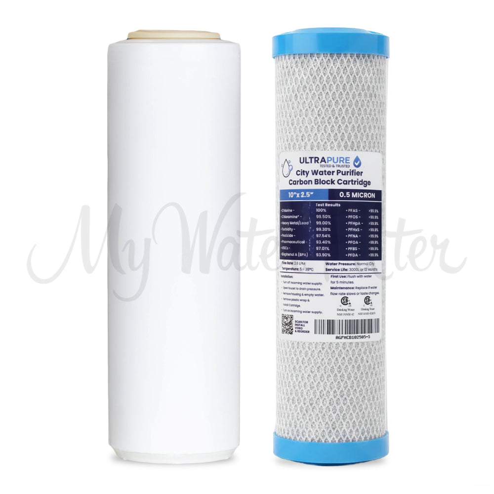Replacement Cartridge Pack for ULTRAPURE 10" Twin Benchtop/Under Sink Water Filter with Fluoride Reduction with watermark