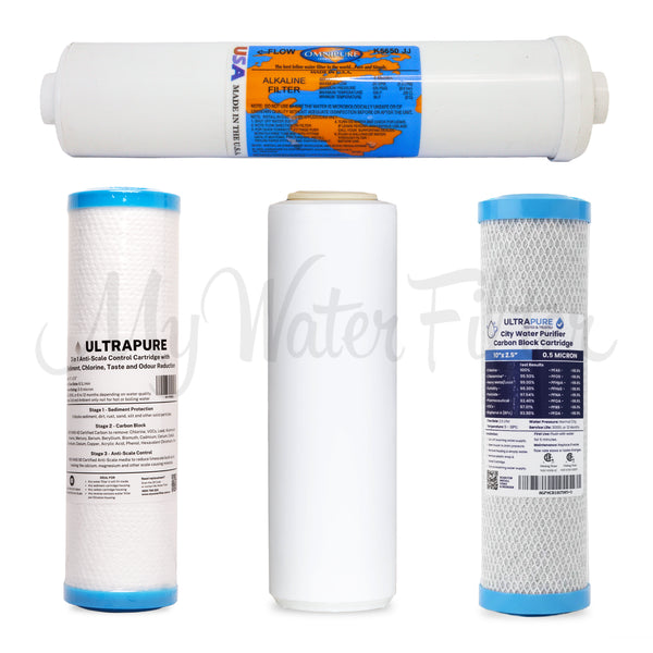 Replacement Cartridge Pack for ULTRAPURE 10" Triple Under Sink Alkaline Water Filter System with Fluoride Reduction & Sediment Protection