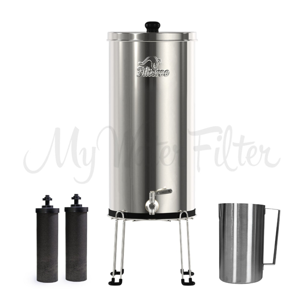 Filteroo® Superoo 12L, 16L, & 20L Stainless Steel Gravity Water Filter with OR without Fluoride Reduction with watermark