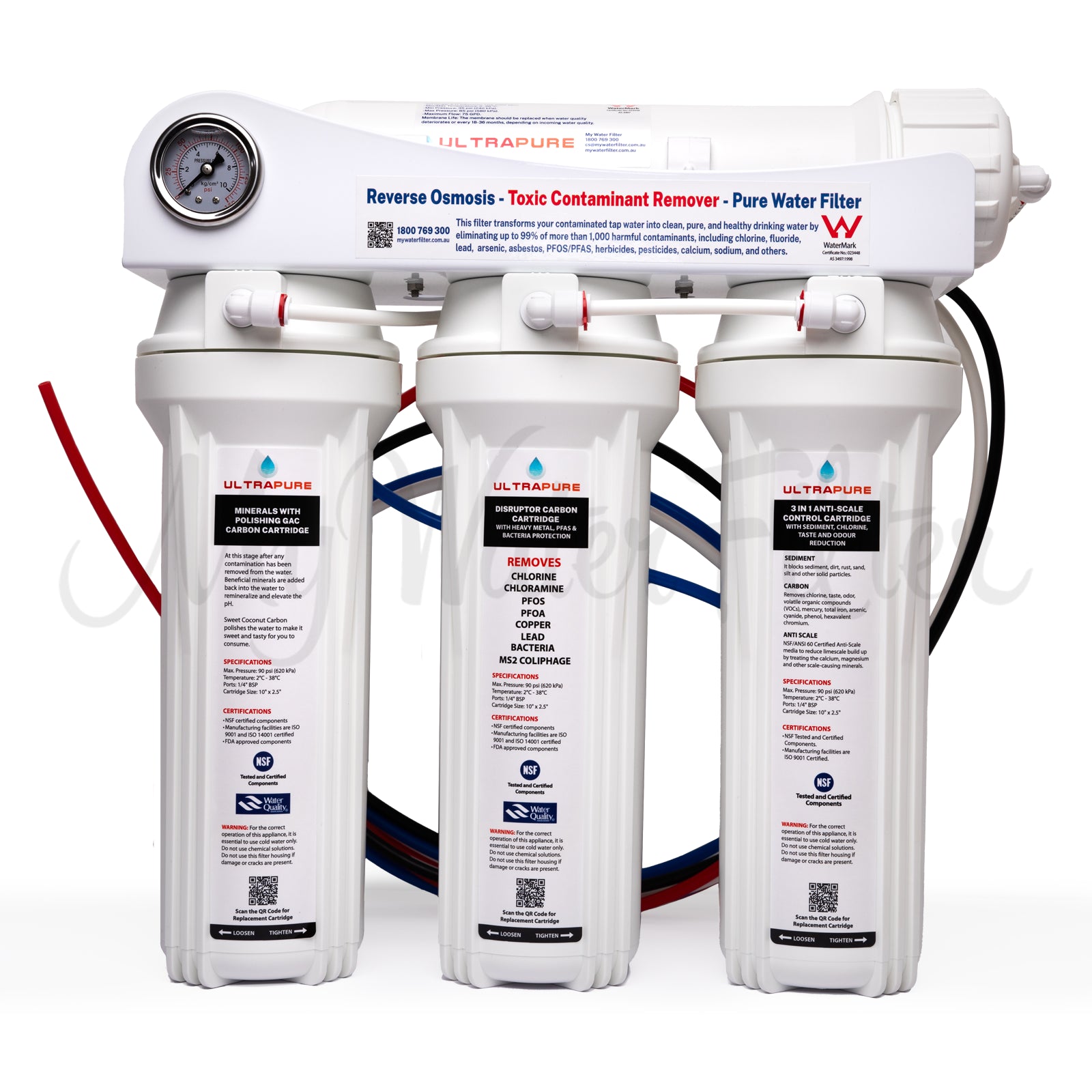 ULTRAPURE Toxic Contaminant Removal Reverse Osmosis Water Filtration System - Stand alone Triple Housing system - No Pre Filtration Required