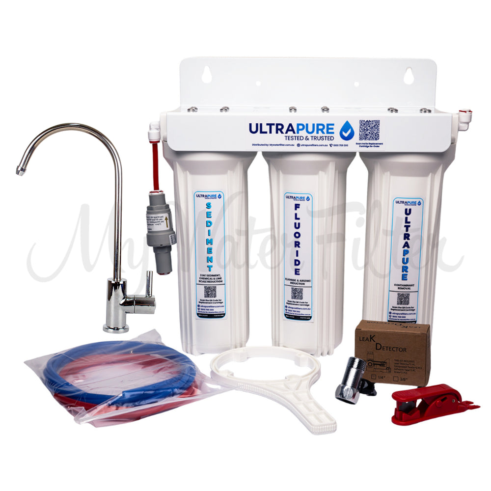 ULTRAPURE 10" Triple Under Sink Water Filter System with Fluoride Reduction & Sediment Protection with watermark