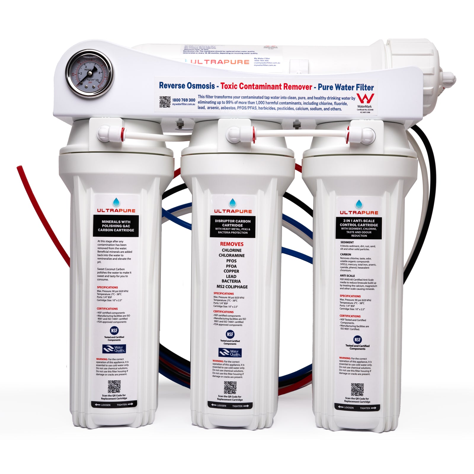 Ultrapure Toxic Contaminant Remover Reverse Osmosis Triple System with white background