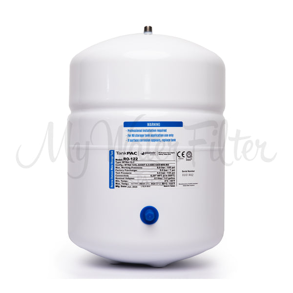 White cylindrical water filter with blue cap on a white background