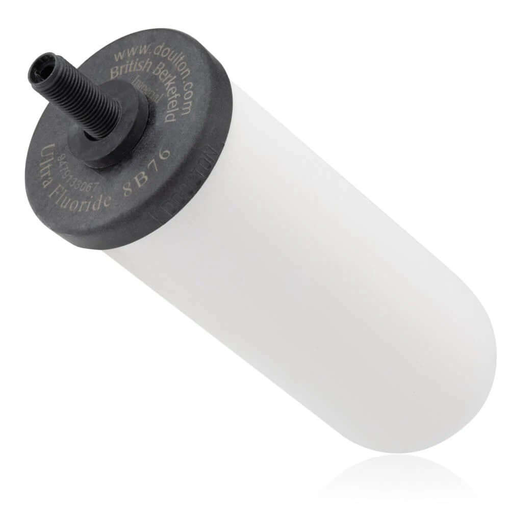 Ultra Fluoride Ceramic Filters, featuring a white ceramic water filter cartridge with black cap and threaded stem.