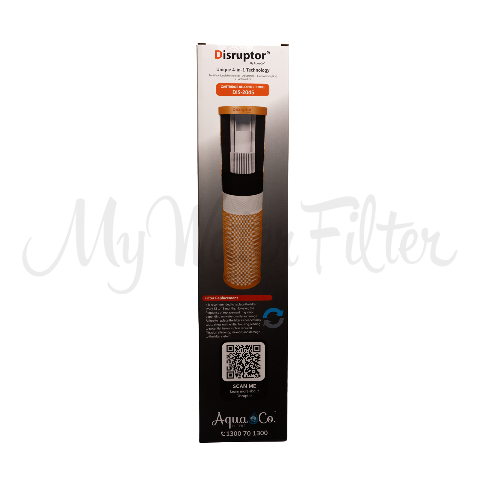Disruptor® 20" x 4.5" International Industry Standard Water Filtration Cartridge box with watermark