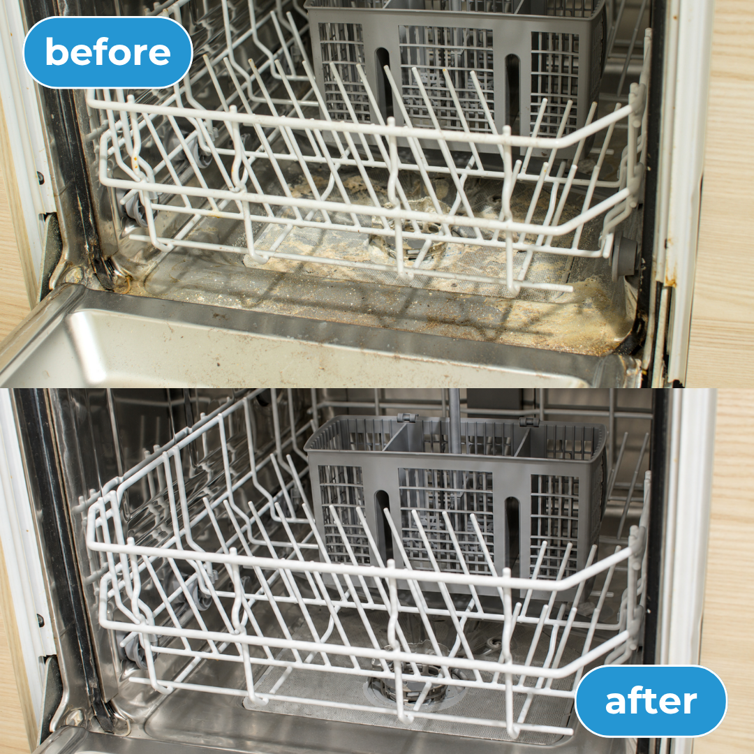 Dishwasher before and after treatment