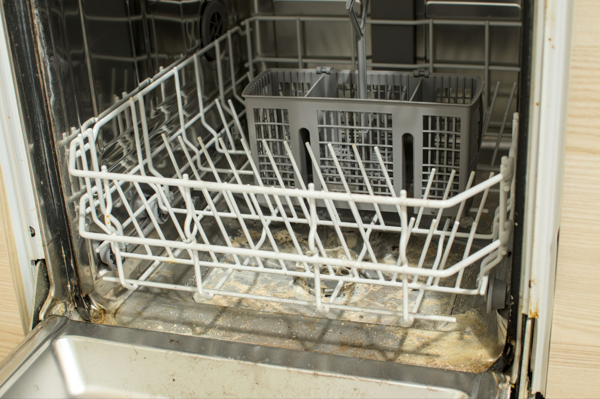 Mineral build-up inside a dishwasher