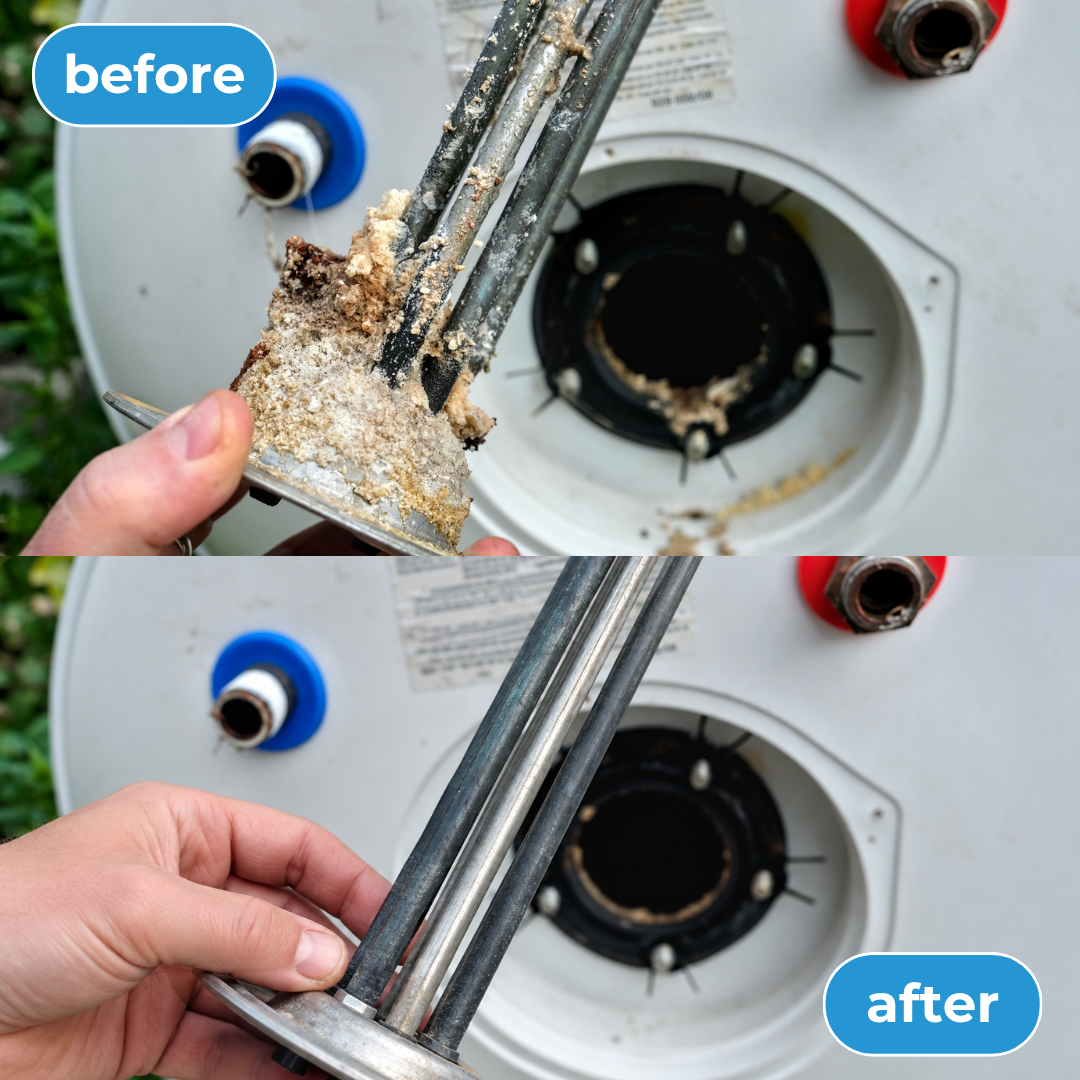 Hot-water system heating element before and after treatment