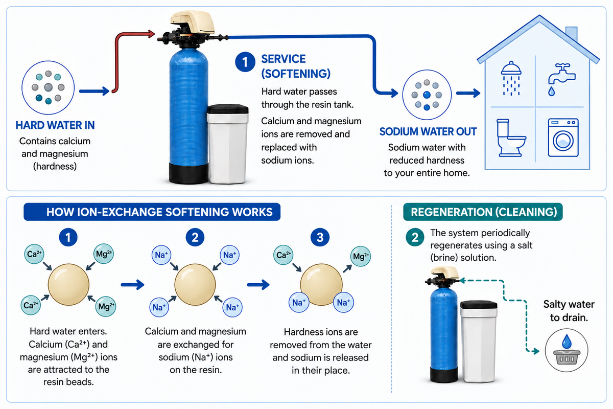 How ion-exchange water softening works