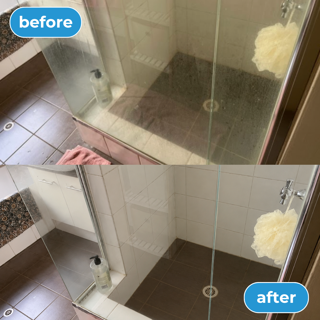 Shower glass before and after treatment