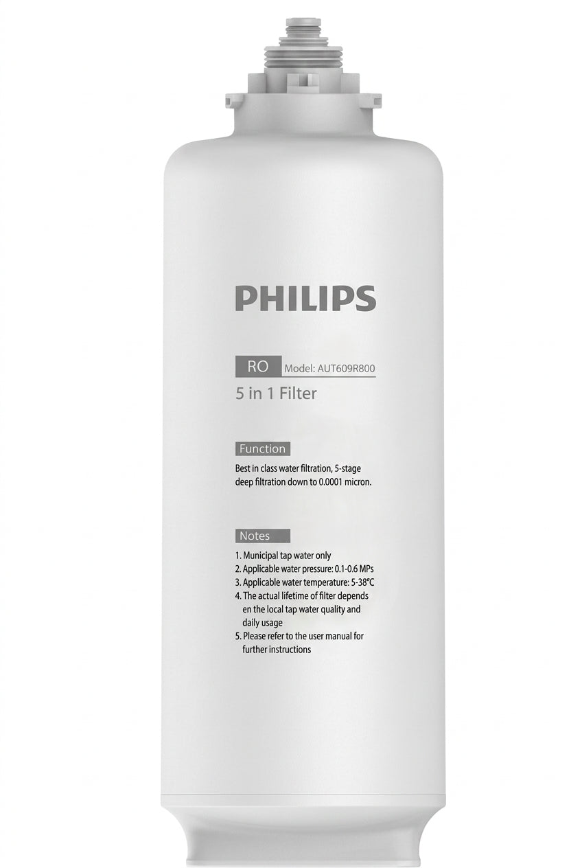 Philips AUT609R800 5-in-1 reverse osmosis replacement water filter cartridge.