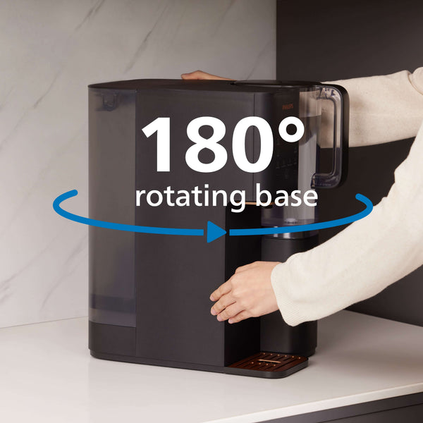 Philips Aquaporin Reverse Osmosis Water Station, ADD6920BK/79, sleek black with 180° rotating base and instant heating.