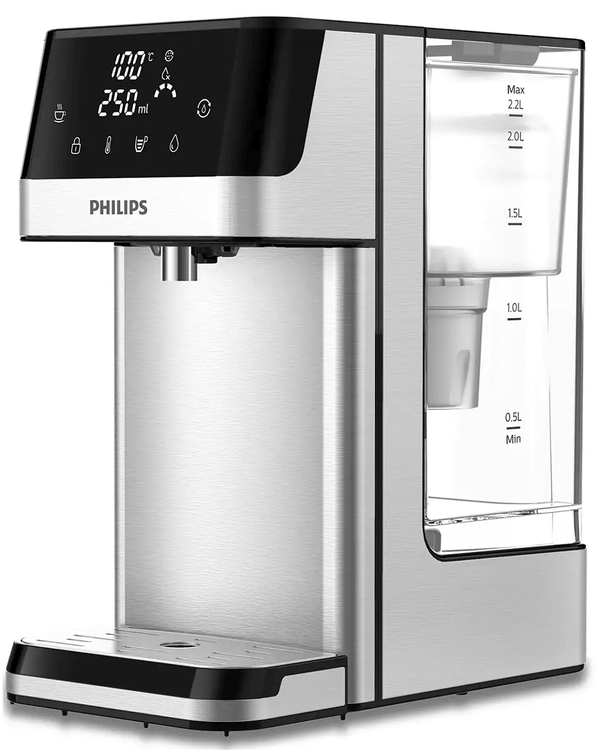 The Philips Compact Water Station ADD5910M/79, features a digital display and a convenient back water reservoir. Equipped with Micro X-Clean Filtration, it delivers instant hot water while maintaining the pure flavor of your coffee.