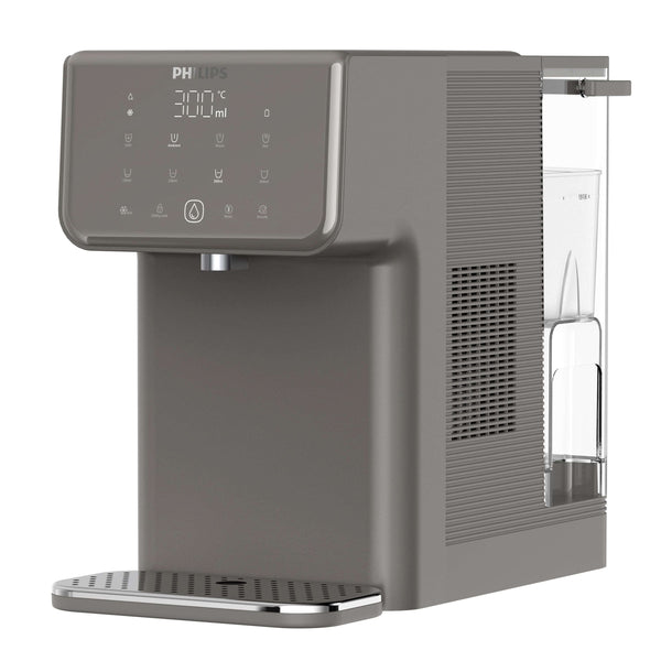 The Philips Compact Water Station, Hot & Cold ADD5981GR/79 by Philips, is a sleek and modern water filter that features a digital display and a back water reservoir. Its Micro X-Clean filtration technology guarantees perfect filtration time offering instant hot water for your convenience.