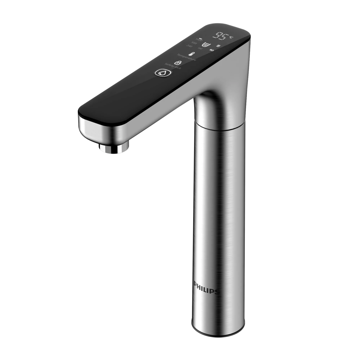 Philips AUT6104 brushed nickel 7-temperature RO water dispenser tap shown at an angle.
