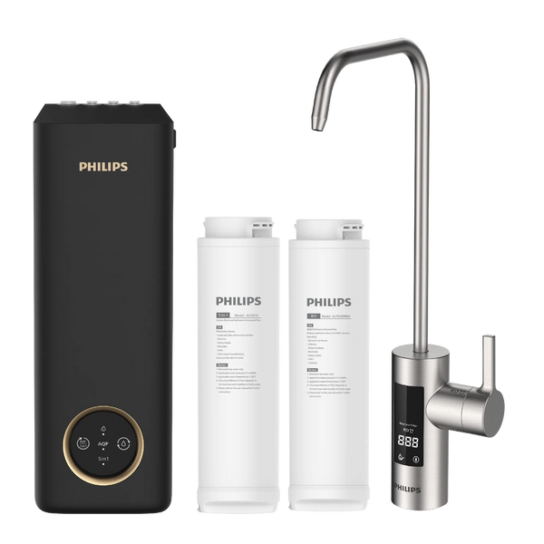 Philips AUT8990 Fast Flow Reverse Osmosis tap and water purifier set with replacement cartridges.