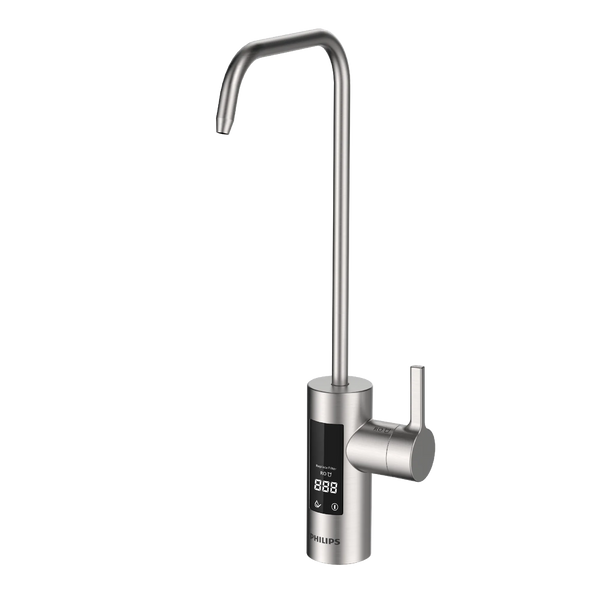 Angled view of the tap for the Philips AUT8990 fast flow reverse osmosis system.