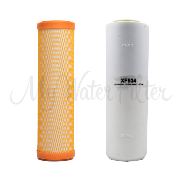 Replacement Cartridge Pack for ULTRAPURE 10" Twin Benchtop/Under Sink Water Filter System with Low Alkaline in white background with watermark
