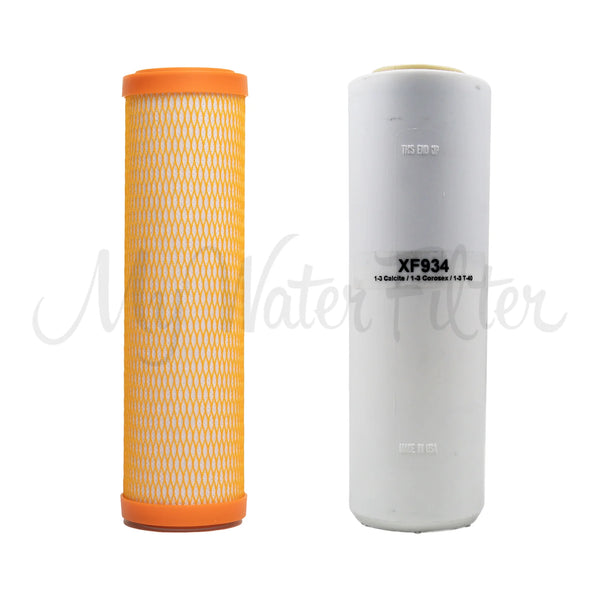 Replacement Cartridge Pack for ULTRAPURE 10" Twin Benchtop/Under Sink Water Filter System with Low Alkaline in white background with watermark