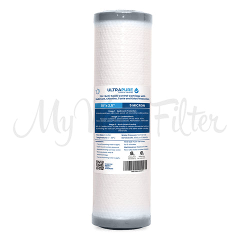 ULTRAPURE 10”x 2.5” 3 in 1 Anti-Scale Control Cartridge with Sediment, Chlorine, Taste and Odour Reduction