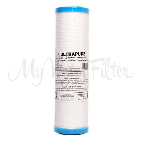 ULTRAPURE 10”x 2.5” 3 in 1 Anti-Scale Control Cartridge with Sediment, Chlorine, Taste and Odour Reduction