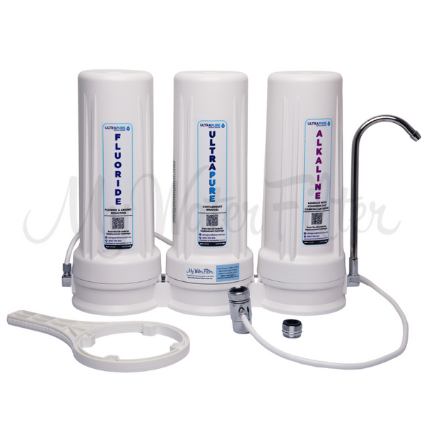 ULTRAPURE 10" Triple Benchtop Water Filter System with Fluoride Reduction & Alkaline with watermark