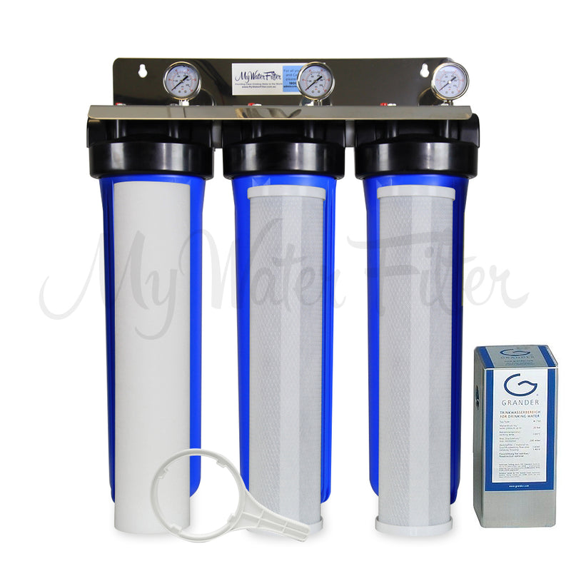 MWF 20" x 4.5" Triple Big Blue Whole House Water Filter System Complete with GRANDER