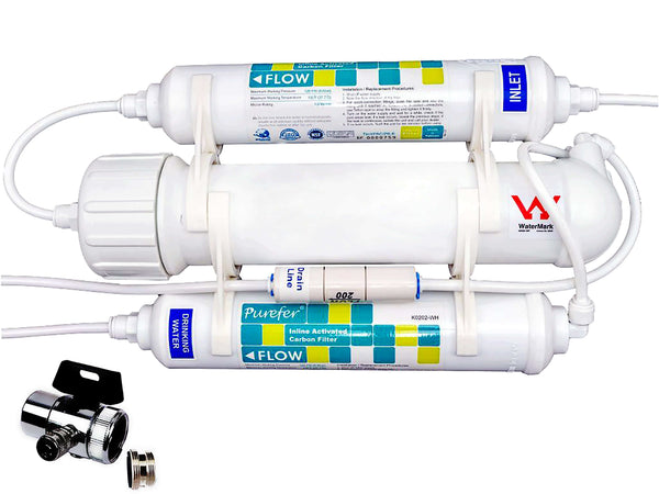 3 Stage Portable Reverse Osmosis Water Filter System is an under-sink filtration solution featuring multiple filter cartridges, a spout attachment, and effective fluoride removal capabilities.