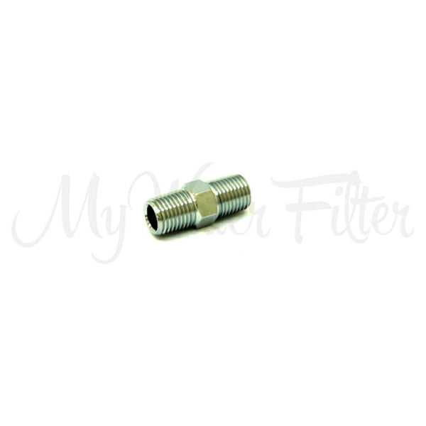 The Hex Brass Nipple 1/4" x 1/4" Male NPT double-ended threaded pipe fitting.