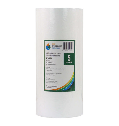 HPF 5 Micron Polyspun Sediment Whole House Water Filter Replacement Cartridge 10" x 4.5"