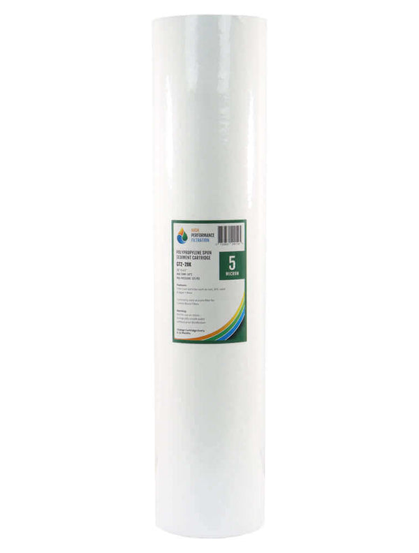 A white cylindrical polyspun sediment cartridge as part of the 