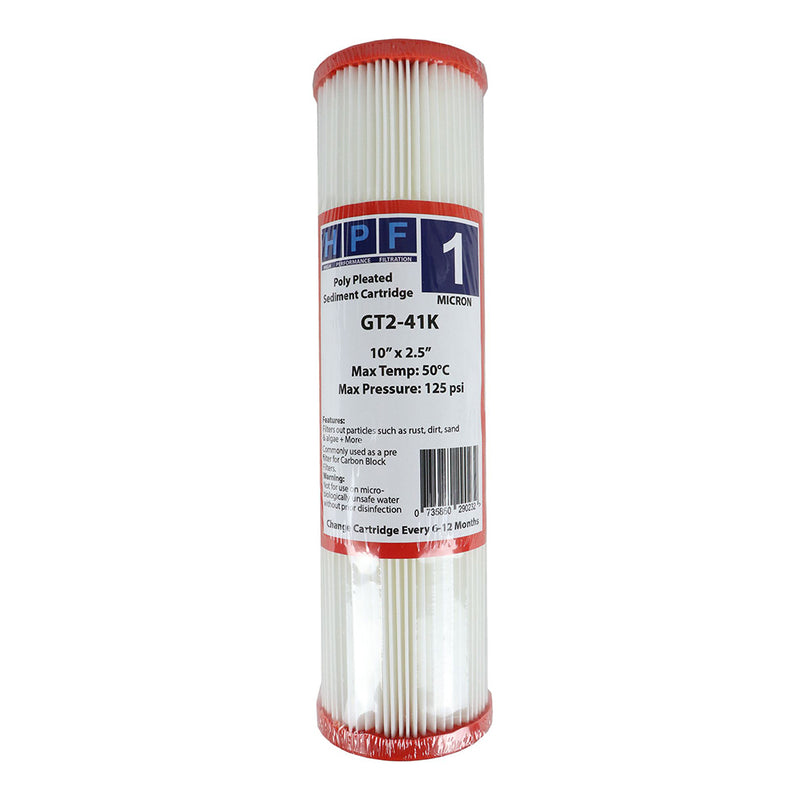 HPF 1 Micron Pleated Sediment Water Filter Replacement Cartridge 10" x 2.5"