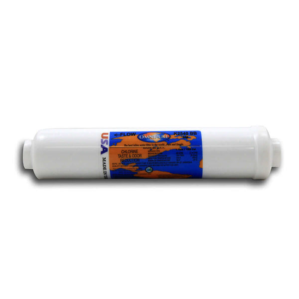 The Omnipure Inline Filter K2540 is a white cylindrical 10