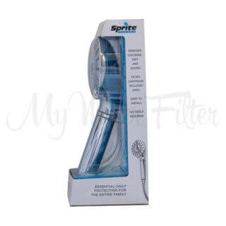 A side view packaging showcases the Sprite Pure 7 Stage Hand Held Shower Head.