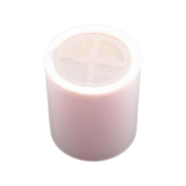 A Chrome Shower Filter replacement cartridge, featuring a mesh top when viewed from above, designed as a chlorine-free solution for your shower.