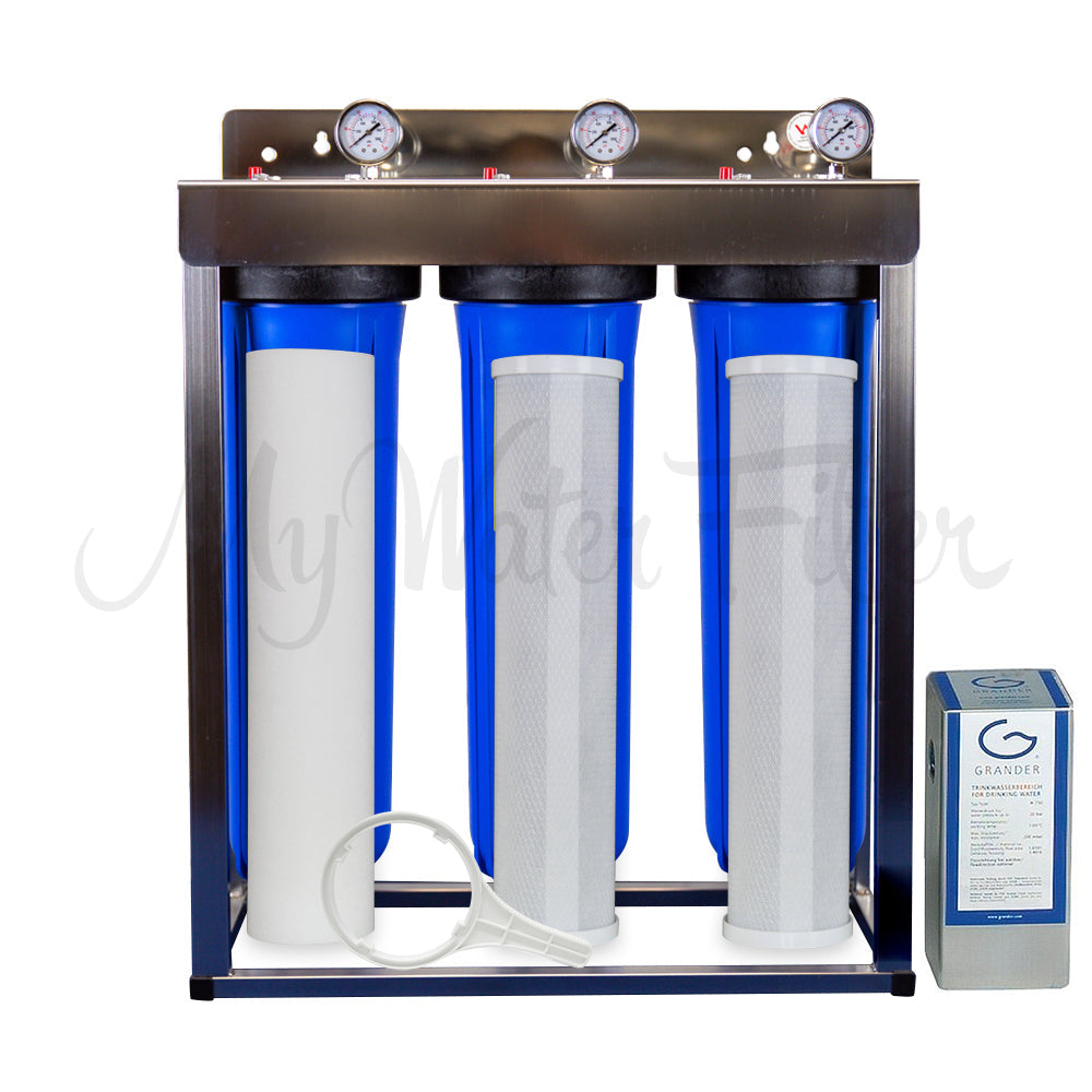 MWF 20" x 4.5" Triple Big Blue Whole House Water Filter System Complete with GRANDER
